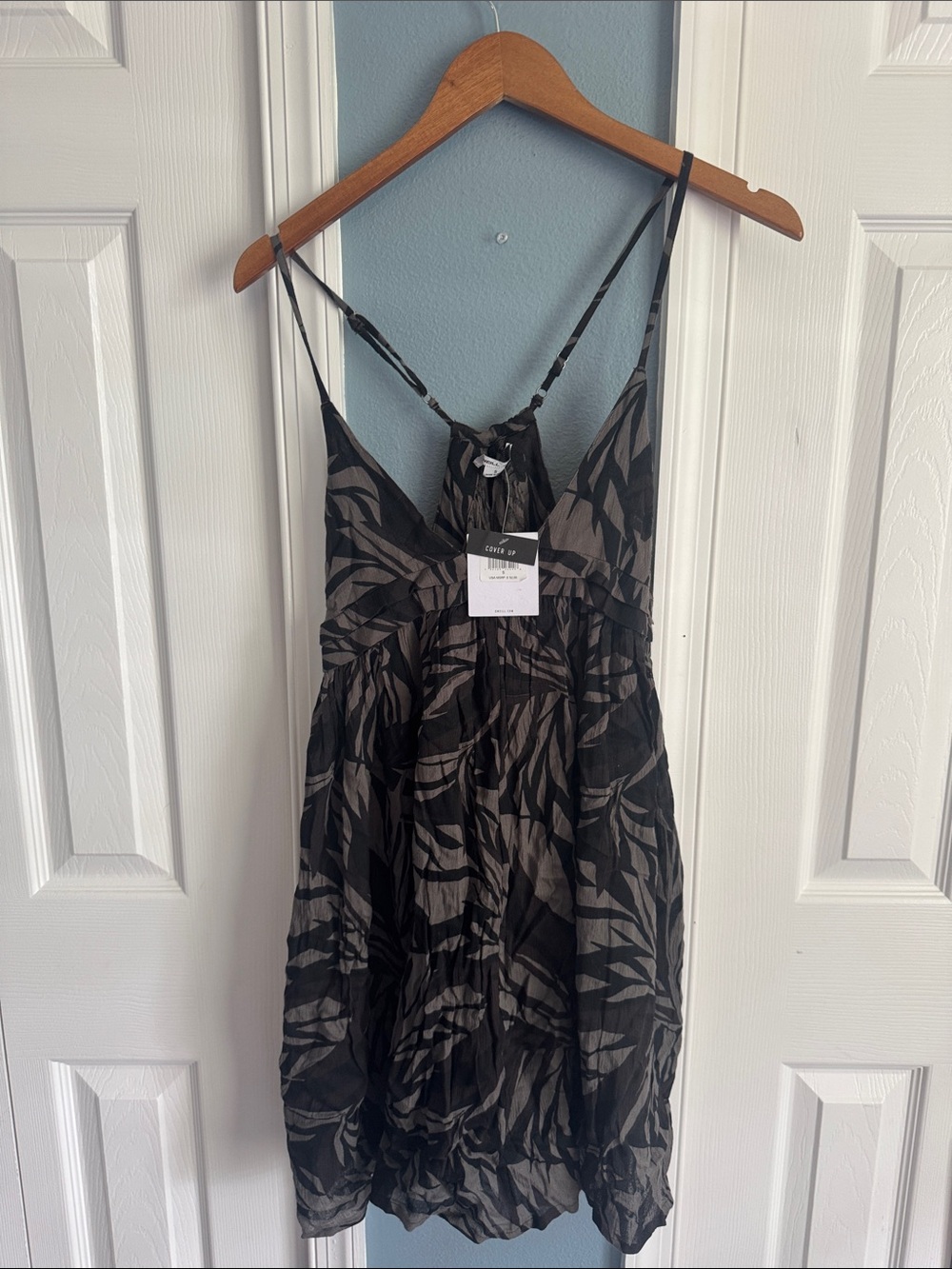 Black and green Leaf Print Spaghetti Strap bathing suit cover up or dress